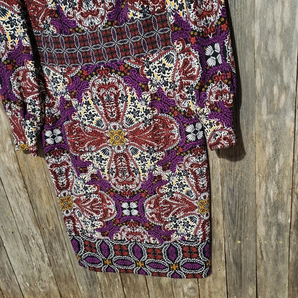 Chico's L 12‎ 14 Midi Dress Medallion Festival Mod Retro Indie Artsy Whimsigoth